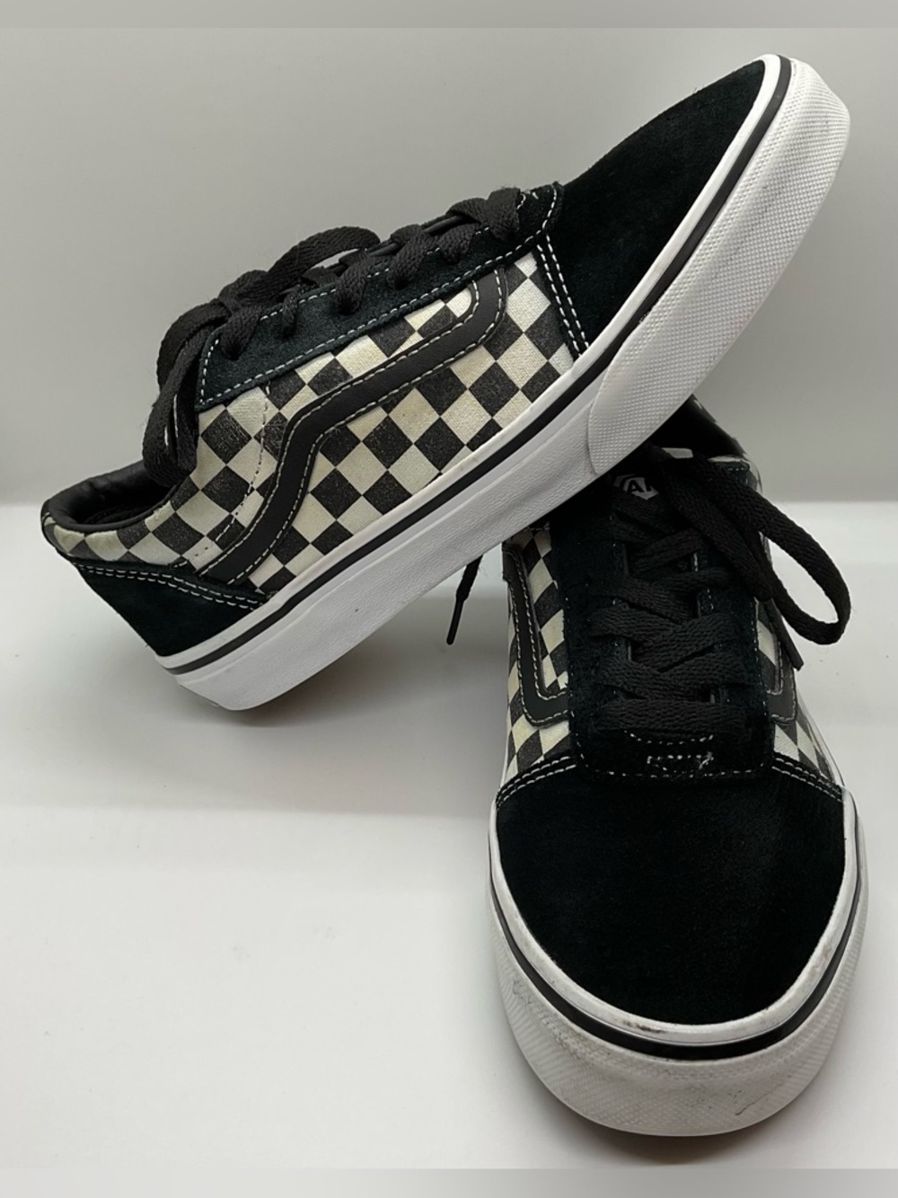 Vans Old Skool Youth Checkerboard Black White Suede Canvas Shoes Kids sz 4 Y2K